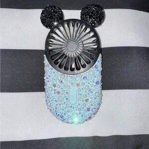 Crystal-Embellished Black and White Portable Fan